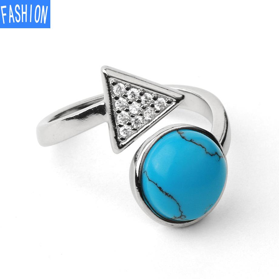Natural Stone Round Crystal Triangle Adjustable Ring Gift for Women