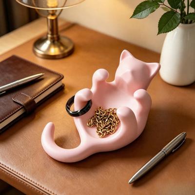 3D-печатный sculpted черный кот поднос милый котенок ювелирные изделия безделушка блюдце с полым животом настольный декоративный держатель для колец для сережек браслетов ожерелий