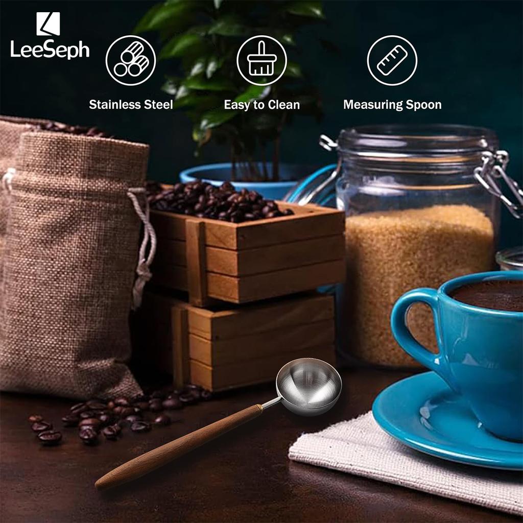 Кофейная ложка Leeseph из нержавеющей стали с ручкой из орехового дерева, для кофейной гущи, листового чая, сахара, специй, кухонных принадлежностей