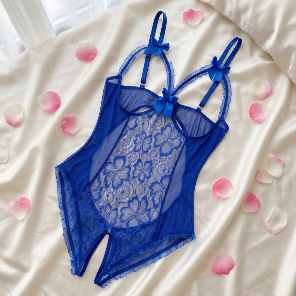 Deep V Women Underwear Open Crotch Lace Sling Nightwear Sweet Lace Bow Bodysuit  Gifts