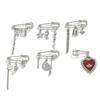 6Pcs/Set Punk Style Heart Brooch Tassel Design Conch Pendant Brooch Tassel Badge  Fashion Matching