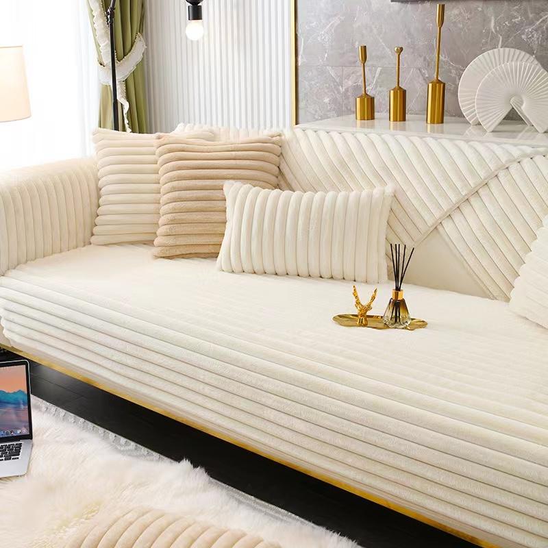 Super Soft Rabbit Plush Quilted Sofa Towel Winter Warm Thick Plush Couch Cover L-shaped Sectional Anti-slip Sofa Cover