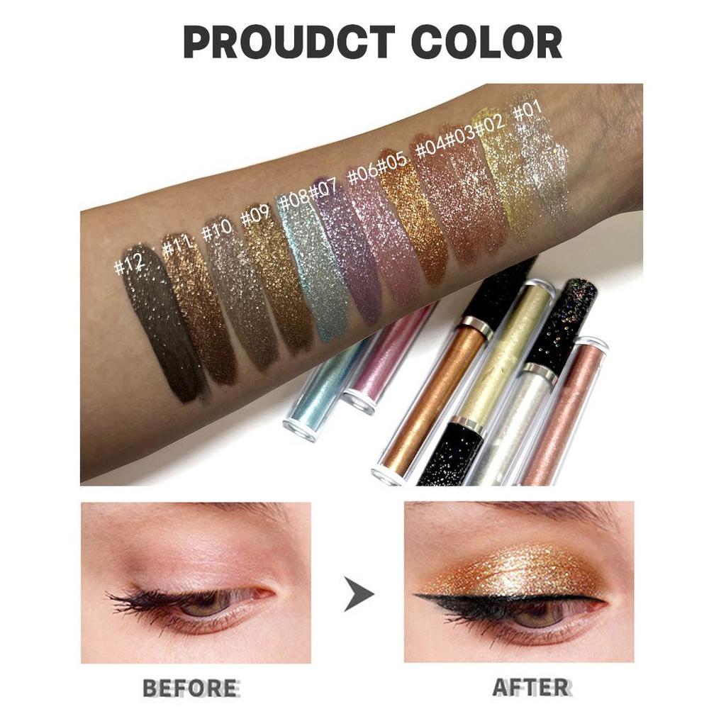 Жидкие тени для век 12 цветов, перламутровые, с блестками, подводка для глаз, стойкие, водостойкие тени для век, быстросохнущие, с блестками, мерцающие, макияж глаз