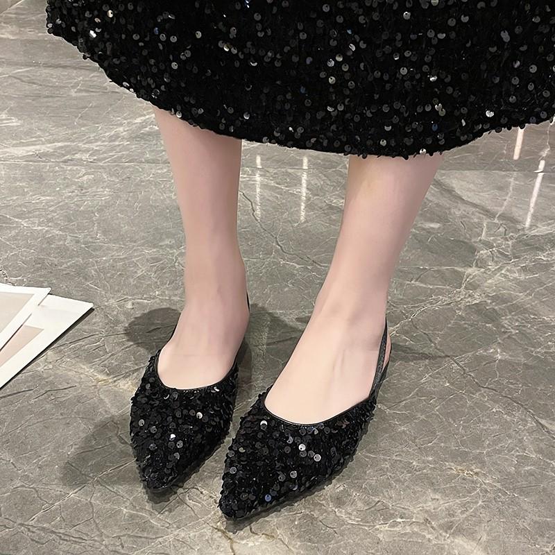 New Style Pointed Toe Sequins Decorated Elegant Loafers Fashion Soft Sole Comfortable Light Shallow Mouth Flat Women's Shoes