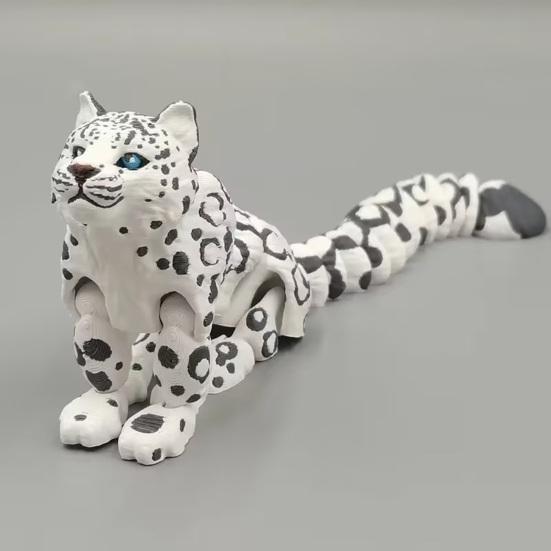 3D-печатная модель животного Реалистичная фигурка снежного барса с гибким суставом Артикулируемая игрушка-антистресс для снятия стресса