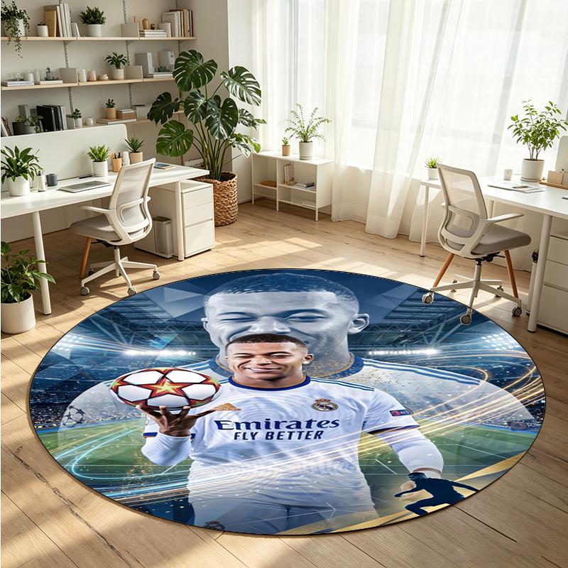 Kylian Mbappe Printed Round Crystal Velvet Rug Soft Non Slip Floor Carpet For Bedroom Holiday Gift