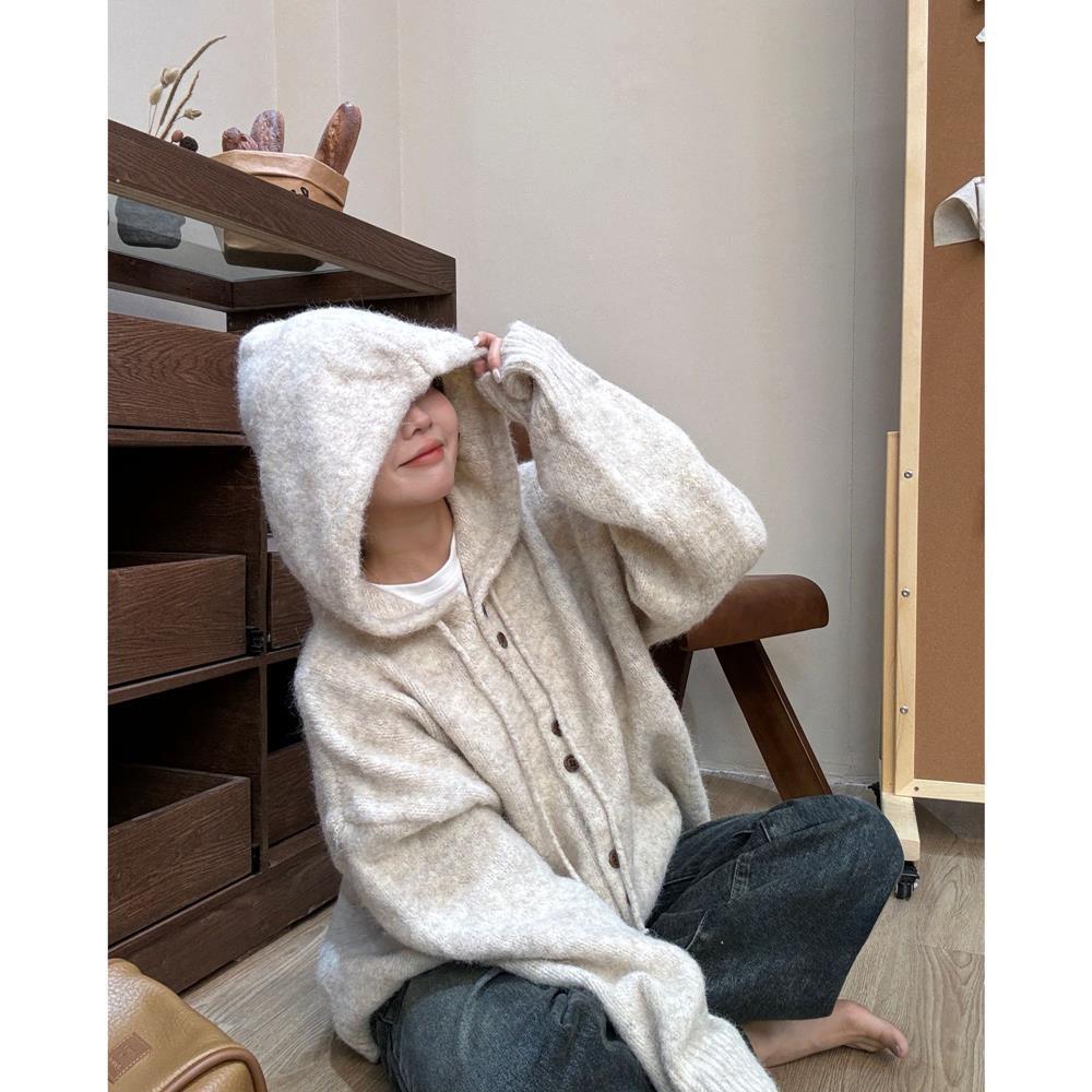 Women's Korean Style Thick Hooded Cardigan - Loose, Soft Knit for Autumn/Winter