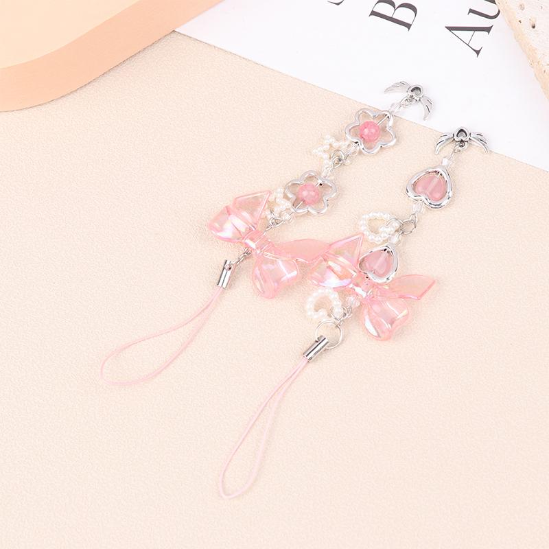 Sweet Pink Bowknot Heart Phone Chains For Girl Cute Flower Star Phone Strap Y2k Mobile Phone Lanyards Keychain