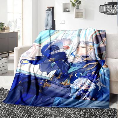 1pc Genshin Impact Neuvillette2 Blanket, Gift, for Men and Women, Soft Blanket, Good for Sofa Bed Couch Travel, Lightweight Flannel Blanket