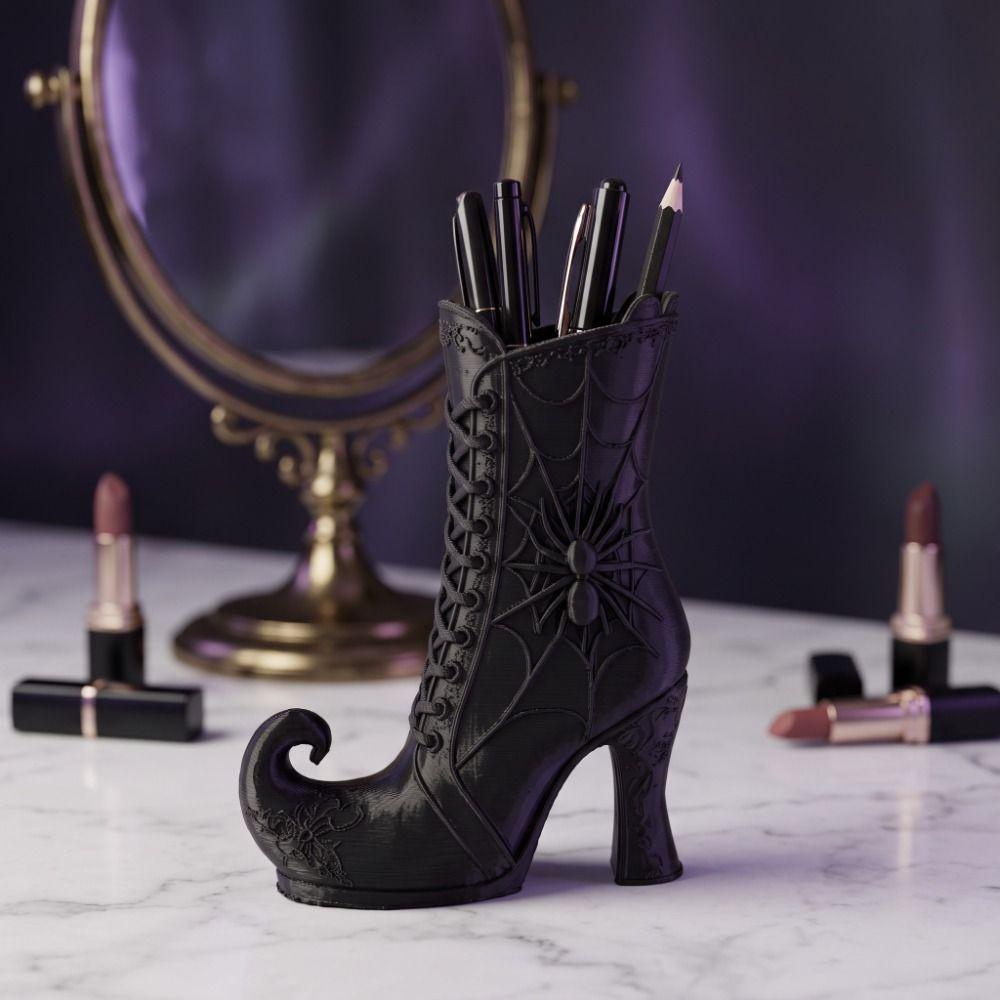 Vintage Halloween Witch Pen Holder 3D Printed Makeup Brush Storage Rack Home Decor