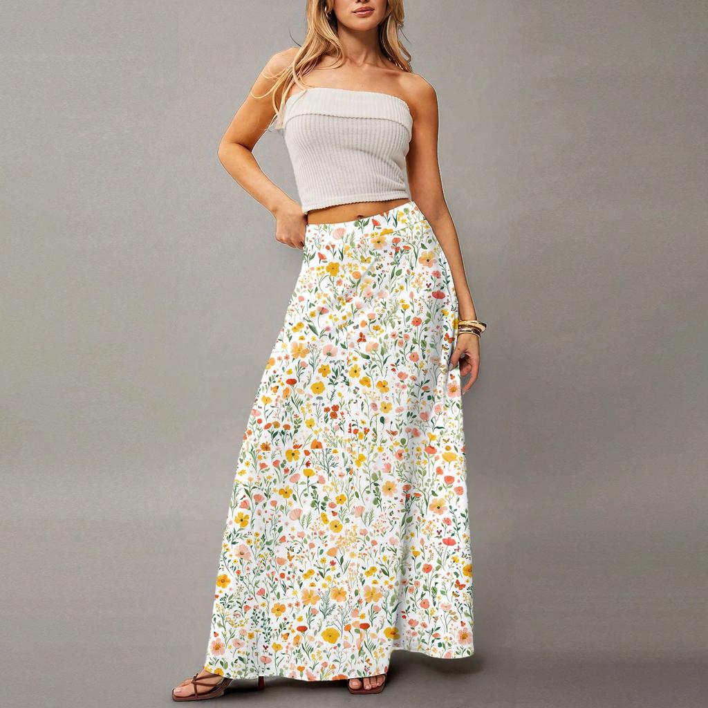 Женская повседневная складная юбка макси с цветочным принтом, высокой талией и карманом, с драпировкой
