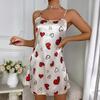 Women's Ice Silk Strap Sleeping Dress Sexy Backless Pajama Women's European American Style Thin Breathable Printed Strap Dress