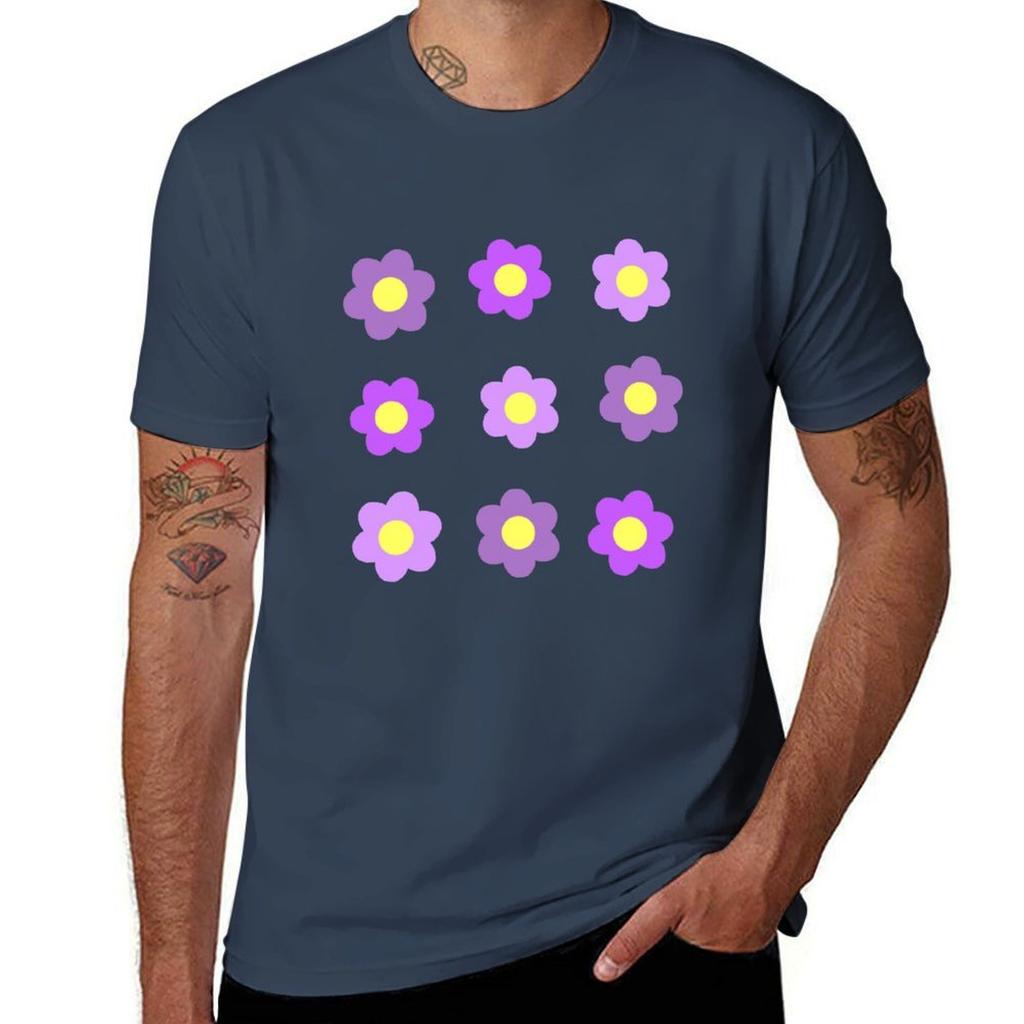 Aesthetic Purple Flowers TShirt No Iron Casual Short Sleeve Top