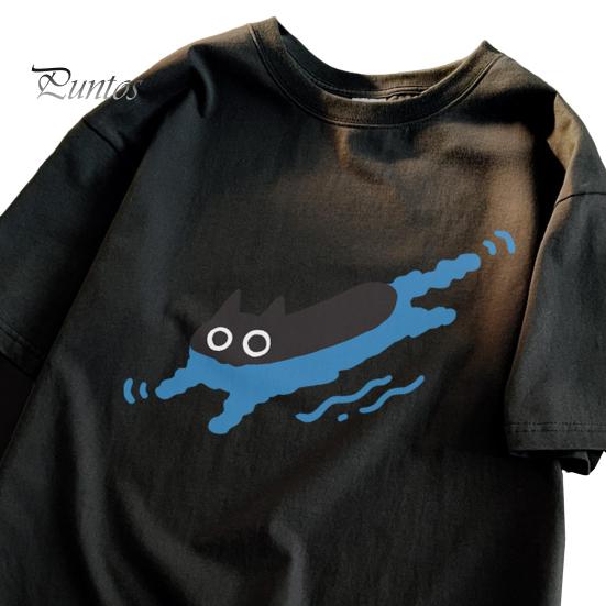 Повседневная футболка для пары с рисунком черной кошки, футболка с круглым вырезом, свободный летний топ для мужчин и женщин, домашняя спортивная одежда для улицы