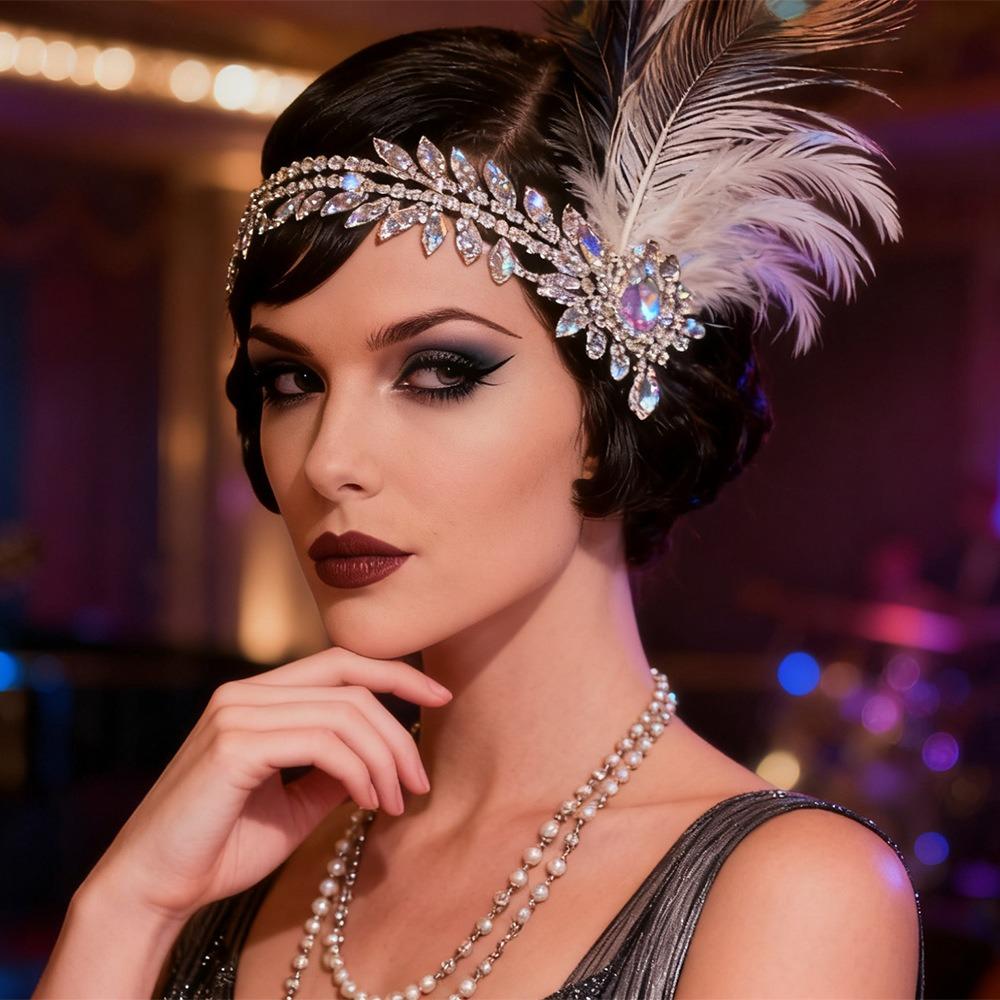 Винтажная маскарадная повязка на голову с перьями и пайетками 1920-х годов, аксессуары для волос, свадебный головной убор