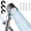 3 Modes Handheld Shower Head with Massage Brush Cotton Filters Oneclick Stop Water Saving High Pressure Showerhead for Bathroom