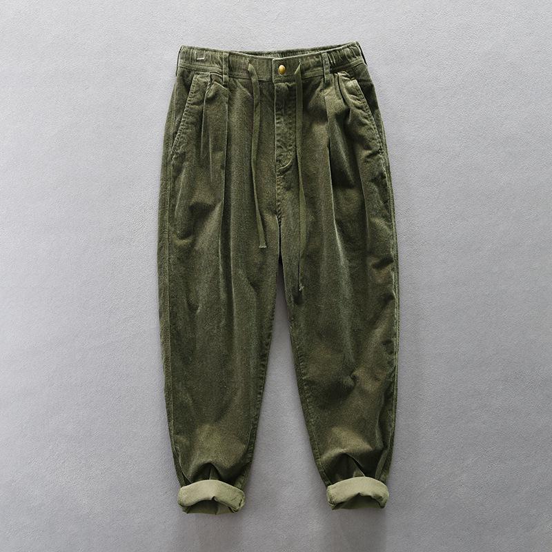 Мужские свободные широкие повседневные брюки Z398 цвета хаки из вельвета, хлопковые брюки на осень