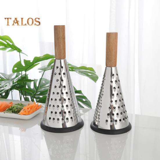 Конусная терка для сыра из нержавеющей стали с деревянной ручкой, 3-сторонняя терка для овощей, сыра, шоколада, овощей, кухонная терка для пармезана