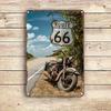 Винтажная металлическая табличка Route 66 с изображением мотоцикла у дороги Рустикальный настенный декор для дома, бара, кафе или клуба Идеальный G