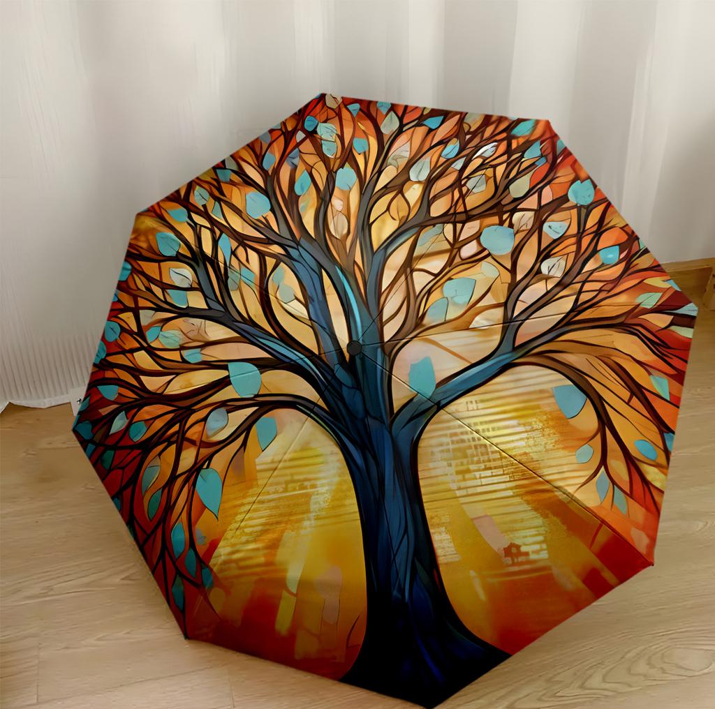 Colorful Tree Of Life Outdoor Automatic Umbrella Compact 8-Rib Lightweight Lightweight Travel Essential Fashion Lovers Perfect Gift for Women/Men