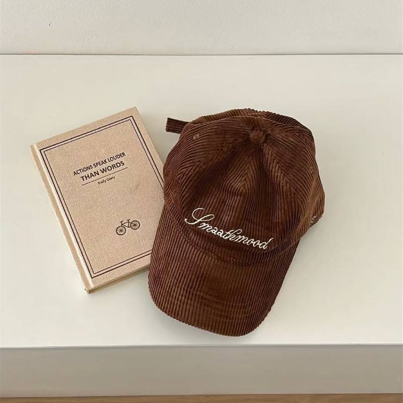 Embroidered Corduroy Baseball Cap With Letter Design For Casual Winter Wear
