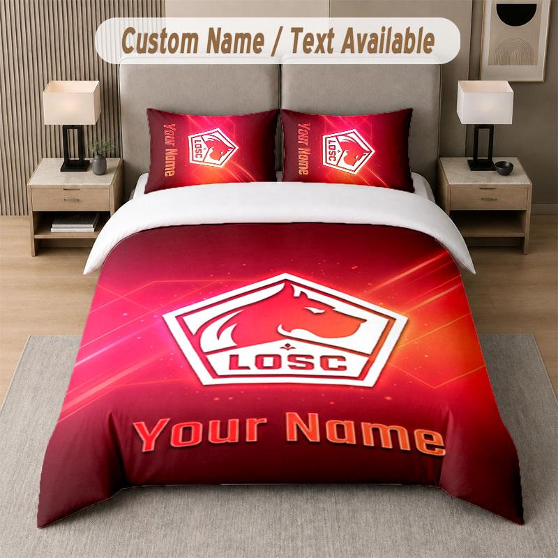 Custom Bedding Set LOSC Lille Pattern, Print Name Text 1 Duvet Cover plus 2 Pillowcases Home Textile