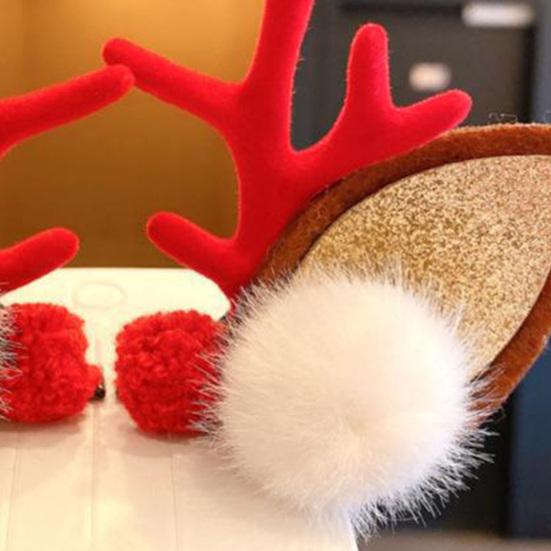 1 пара женских заколок для волос с мультяшным декором из рога, противоскользящая нержавеющая сталь, легкий плюшевый шарик, декор в рождественском стиле, новогодний праздничный подарок для девочек, заколки для волос