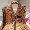 11 Spring and Autumn Ice Silk Pajamas Women's Long Sleeves Pants Lapel Retro Leopard Print Lace Loose Loungewear Women's
