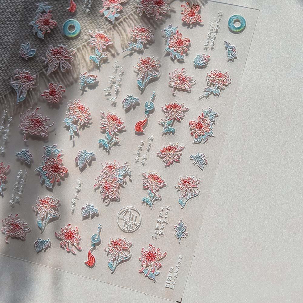 Пион Цветок Китайский Новый год Наклейка для ногтей Аксессуары для ногтей Змея Украшение для ногтей Вечеринка