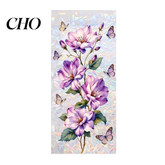 Static Glass Sticker Stained Window Film Rainbow Flowers Decorative Decals Non-adhesive Sun Blocking Removable for Living Room Bathroom Easy Remove