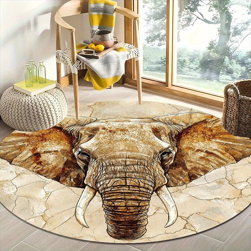 Elephant Head Boho Round Area Rug Non Slip Machine Washable Living Room Bedroom Home Decor Housewarming Gift