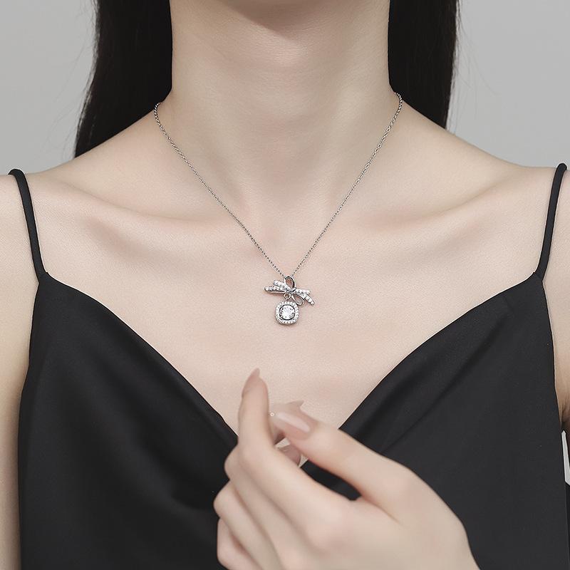Yiyuan Bow Necklace for Women, Sterling Silver Plated Copper, 41-50cm Chain, Square Bow Pendant