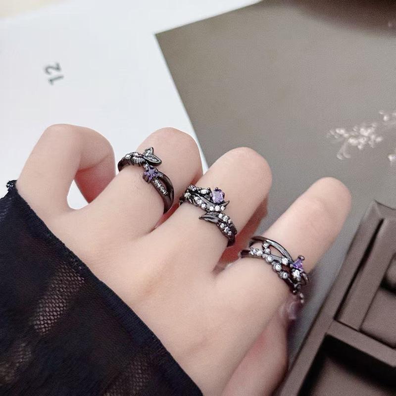 Винтажное кольцо с темной лозой, розово-фиолетовым бриллиантом, открытое кольцо-лепесток, нишевое, с высоким чувством стиля, простое кольцо