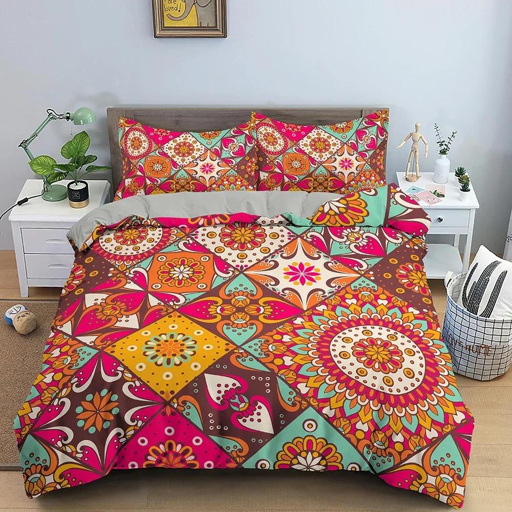 2/3Pcs Ethnic Mandala Bohemian Comfortable Duvet Quilt Cover Pillowcase Bedding Set Children Bedroom Decoration Home Textile