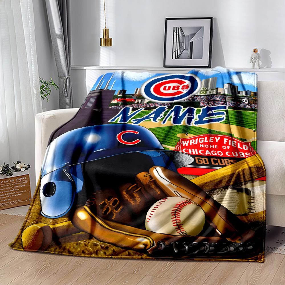 Chicago Cubs Fan Gear Personalized Text Blanket Cozy Customizable Blanket Soft & Cozy Versatile for Chair Office Chair Sofa Bed Four Seasons Universal