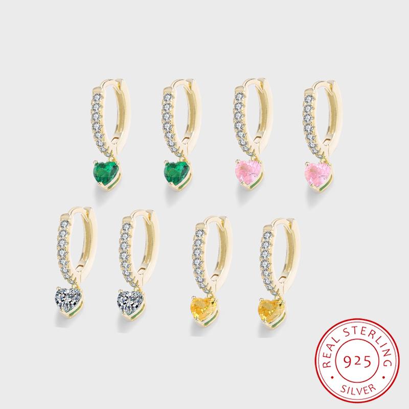 Модные красочные цирконовые серебряные серьги в форме любви S925 для женщин, креативные серьги из стерлингового серебра с блестящим цирконом, свадебные украшения, украшения для вечеринок