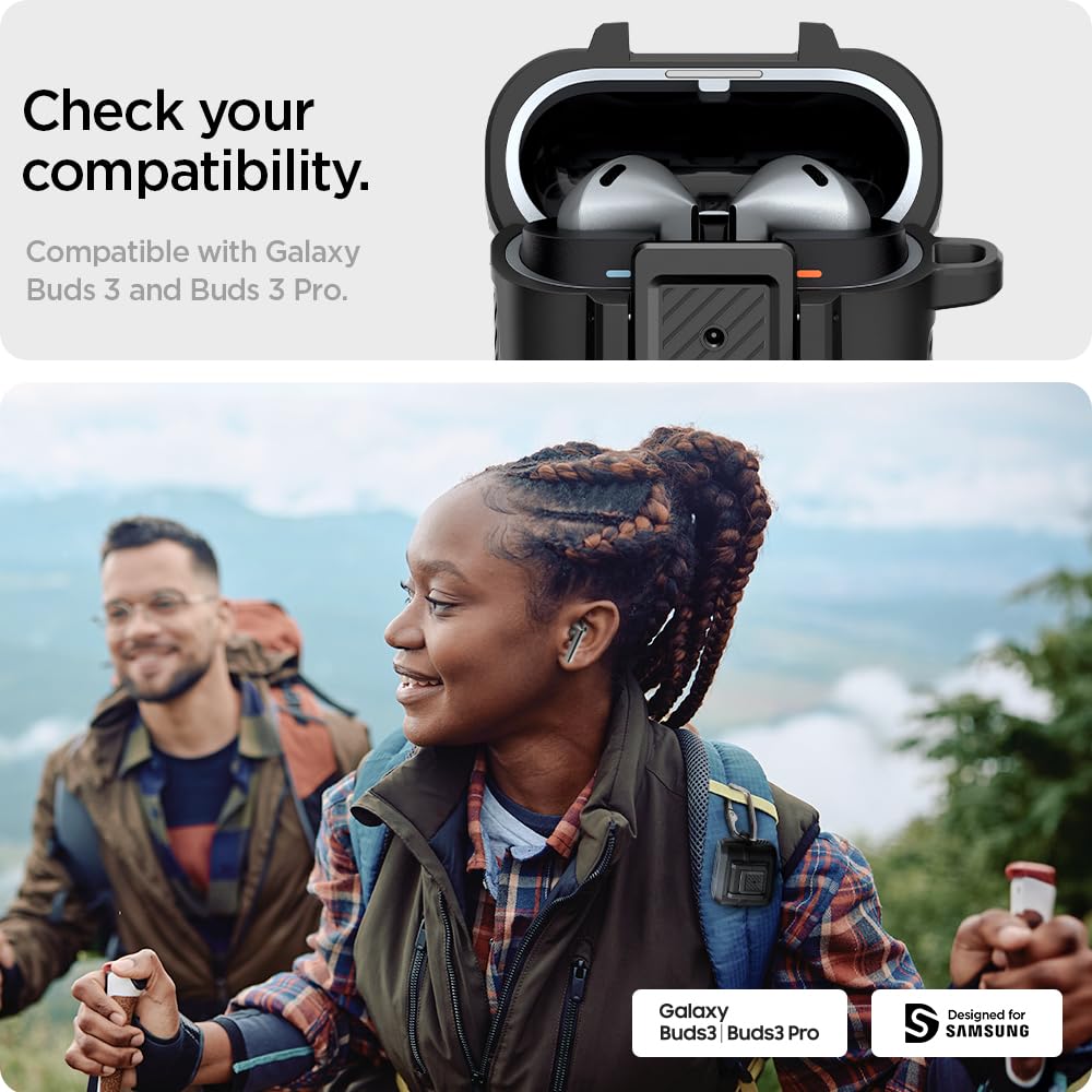 Spigen Galaxy Buds 3 3 Функция блокировки чехла Беспроводная зарядка Защита от потери с карабином Интегрированный противоударный чехол Поглощение ударов Зарядный индикатор