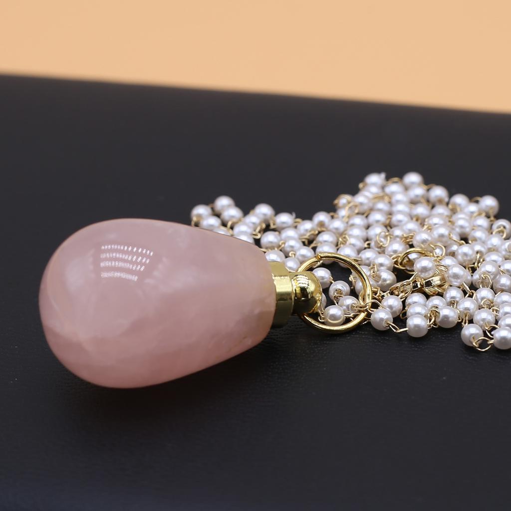 Весенняя цепочка для свитера, ожерелье в виде флакона духов, подвеска из натурального камня, розового кварца для женщин, рождественский подарок на Хэллоуин, цепочка 80 см