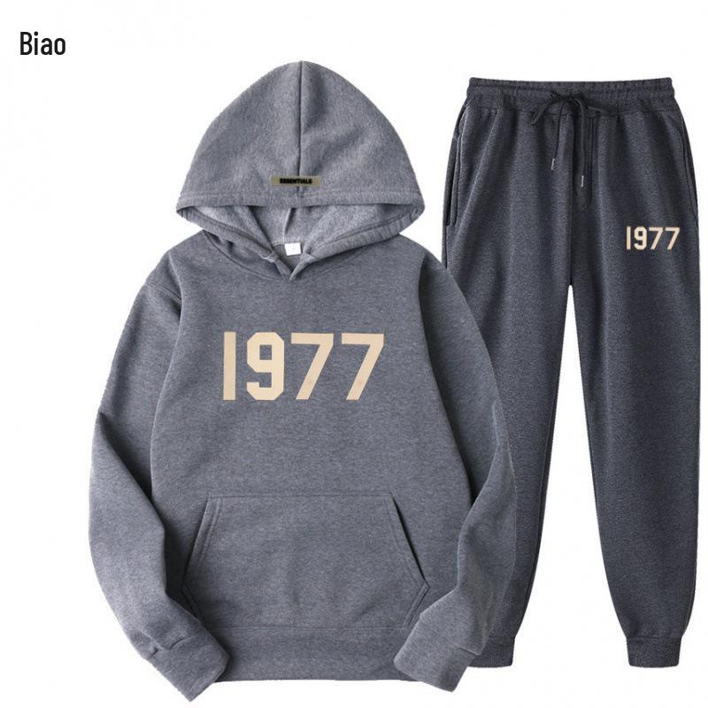 ESSENTIALS Комплект из худи с двойной строчкой High Street из флиса 1977 Модный Повседневный Свободный крой.