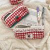 Plush Plaid Pencil Case Sweet Cosmetics Zipper Bag Kawaii Stationery Storage Pouch  Children
