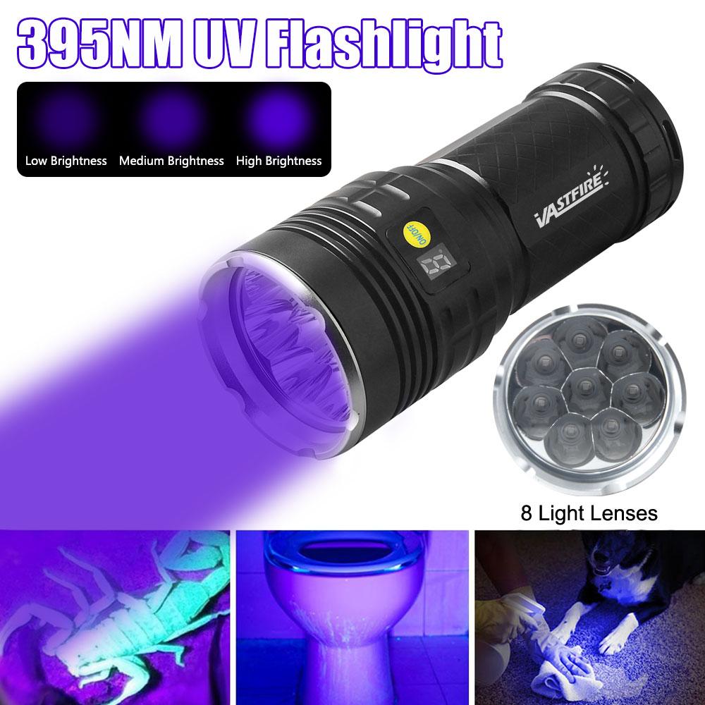 8LED 395nm/365nm UV Flashlight High Power Ultraviolet Torch Money Ore Pet Stains Invisible Ink Scorpion Marker Fluorescent Light