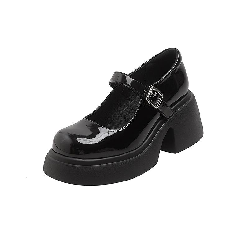 Leather Platform Mary Jane Single Shoes Women's New Black and White Versatile Fashion Thick Heel College Style High Heel Small Leather Shoes