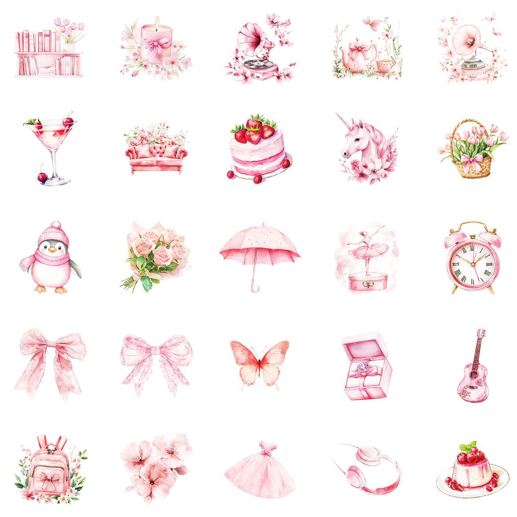 50 шт. Розовые эстетичные наклейки World, Высокоценные девчачьи наклейки для ведения дневника/украшения телефона и планшета