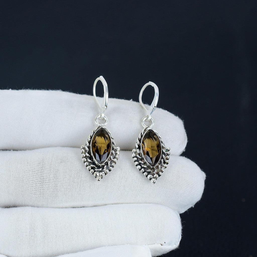 Красивые серьги с дымчатым топазом, серьги из стерлингового серебра 925 пробы, серьги-подвески из серебра ручной работы в стиле бохо, подарок на вечеринку