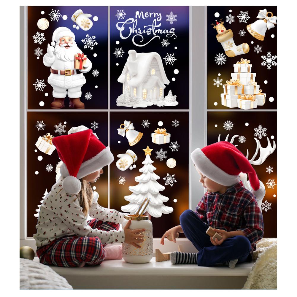 190PCS Christmas Window Clings, Reusable Double Sided Static Christmas Decor Decals, Snowflake Santa Reindeer Christmas Window Stickers For Holiday