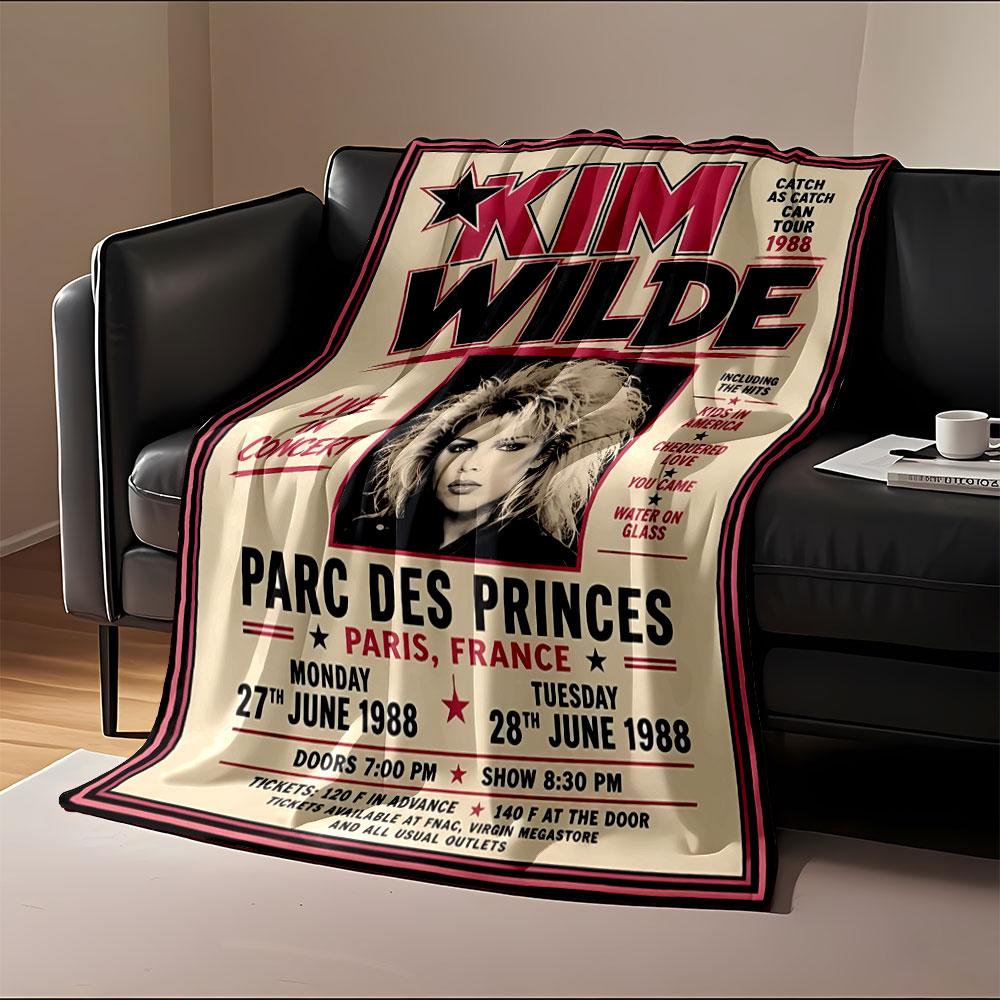 Bold text and a photo promote a live concert for Kim Wilde in 1988. for all seasons blanket lunch break throw gift
