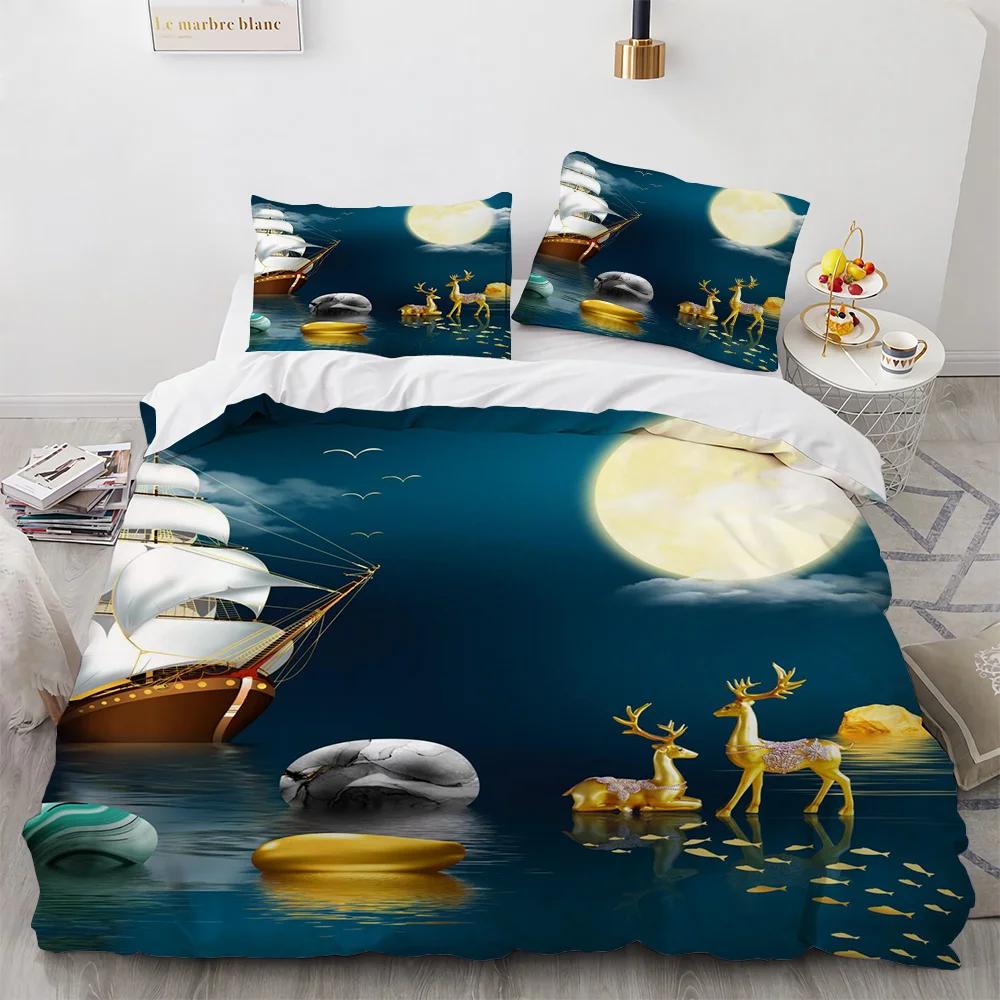Deer Duvet Cover Set Wild Animals Flowers Pattern Polyester Bedding Set King Twin Full Size Comforter Cover For Kids Boys Girls