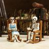 Skeleton Couple Figurine Resin Male And Female Skeleton Ornament Skeleton On Rocking Chair Statue for Halloween Mantel Shelf Decor