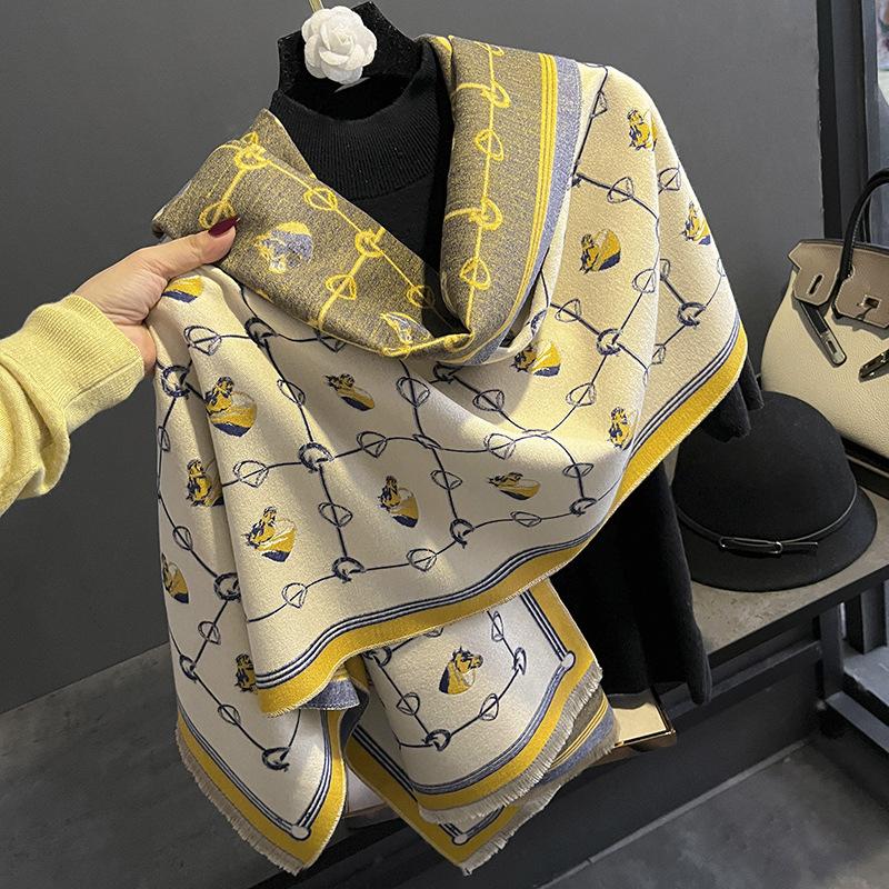 Imitation Cashmere Print Scarf Women Winter Double Thick Shawl