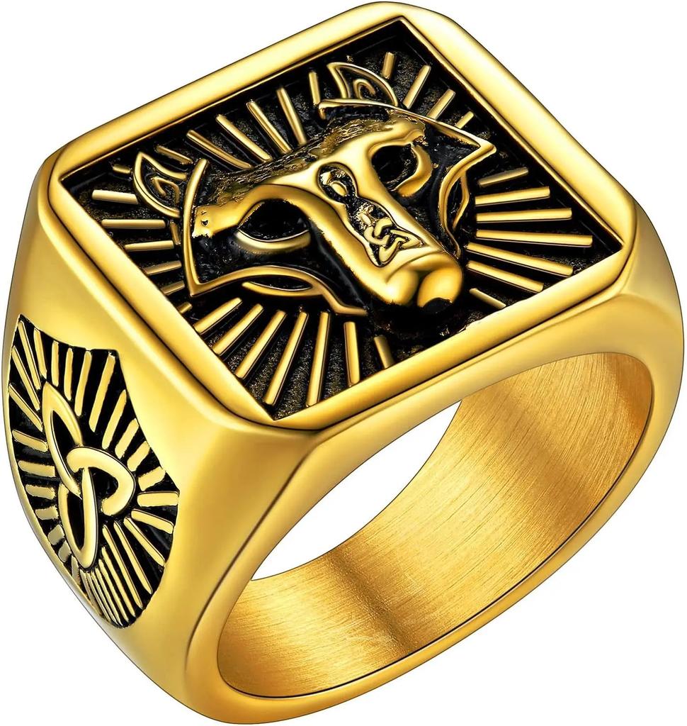 Большие перстни-печатки для мужчины Норвежские викинги Руны Валькнут Голова волка Трикетра Оникс Агат Размер 7-14 Ювелирное изделие Подарок для него
